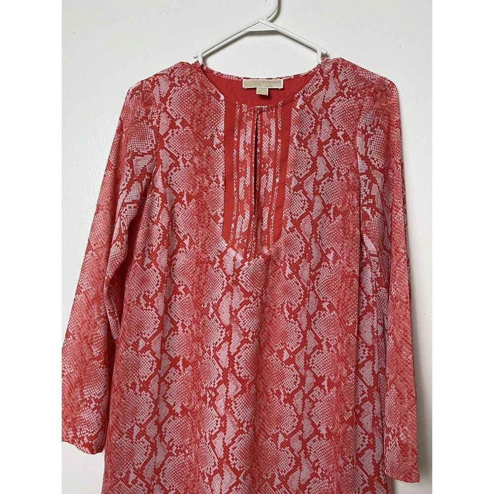 Michael Kors Tunic Dress Women's Size S Orange Sneak Print Long Sleeves Slits